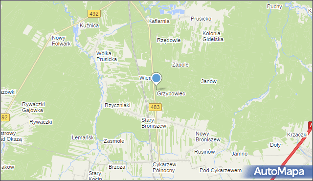 mapa Grzybowiec, Grzybowiec na mapie Targeo